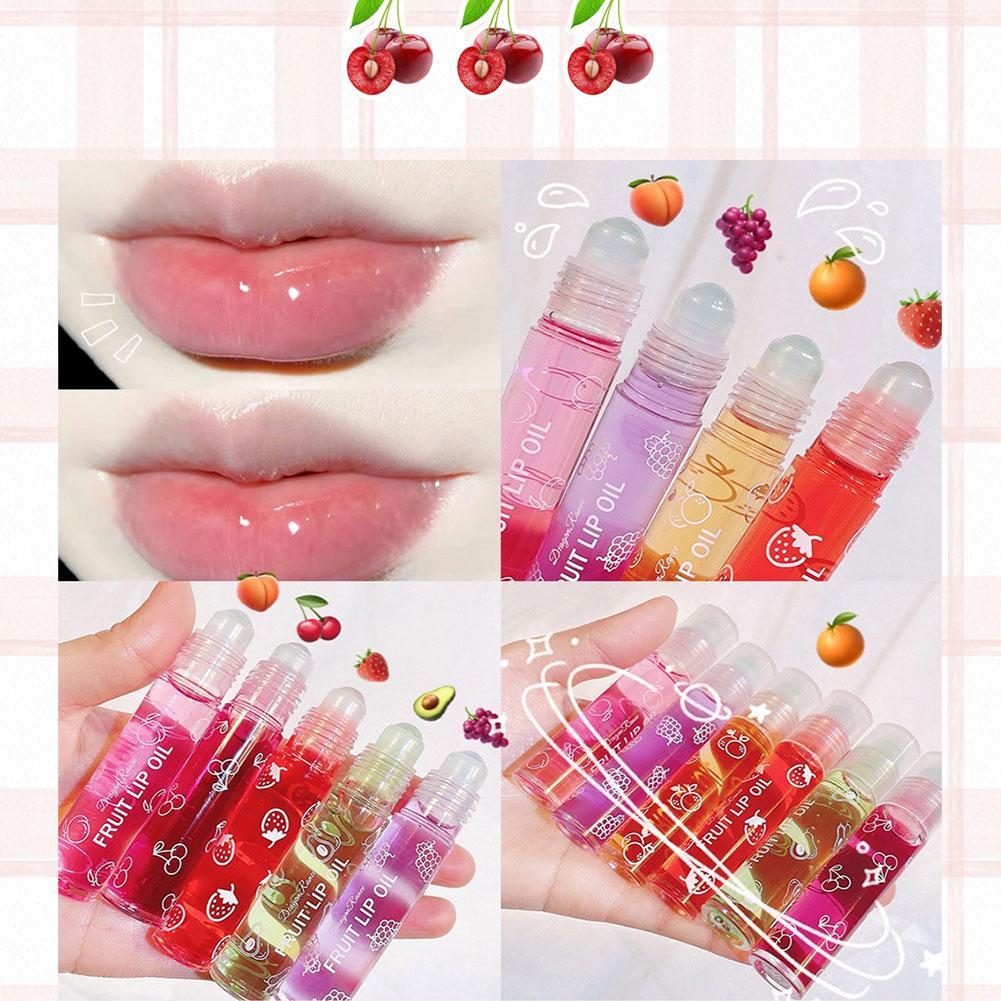 Random Color Lip Oil Rollerball Moisturizing Nourishing Lip Gloss Liquid Hydrating Lip Balm Transparent Fruit Avocado Lip Oil