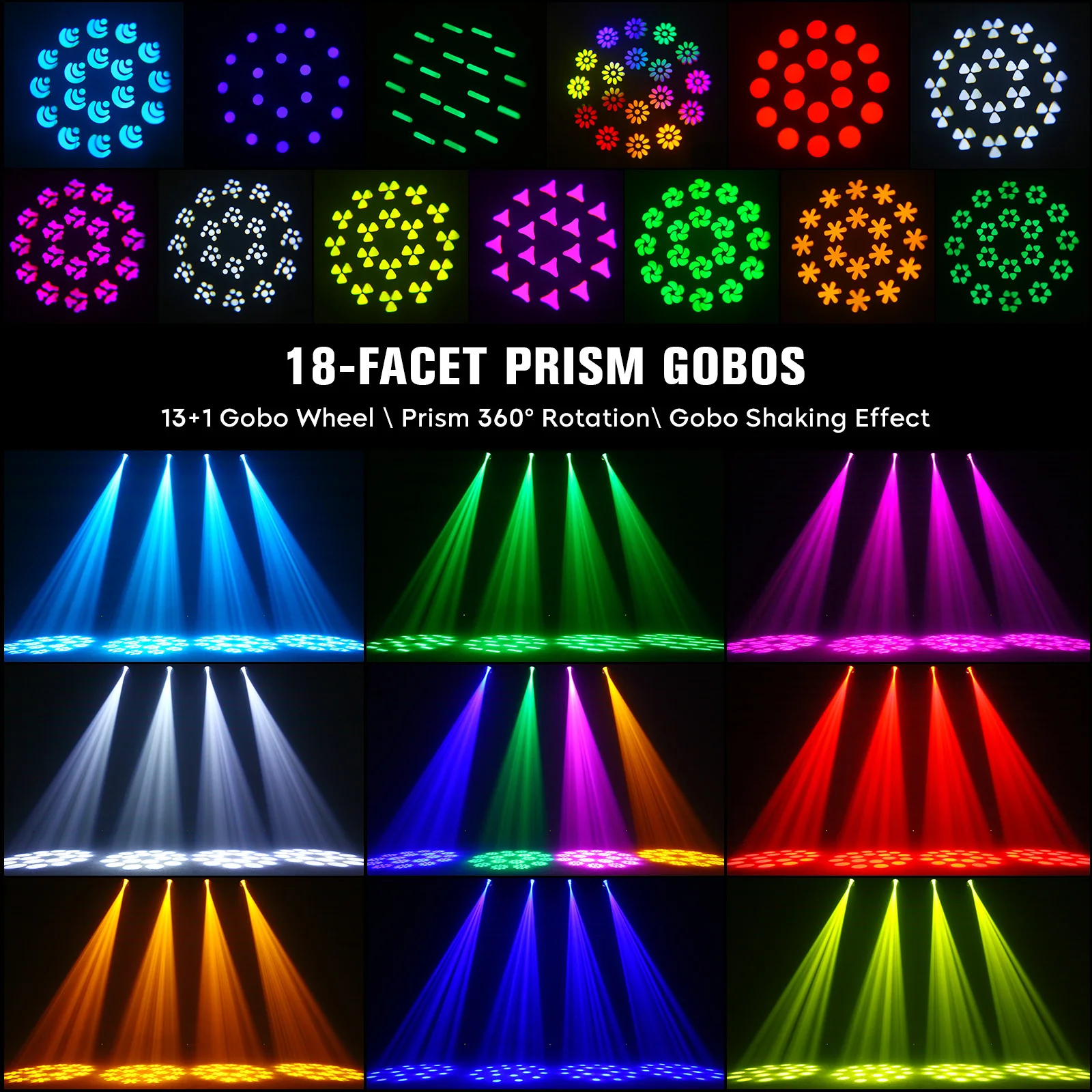 U'King 150 W Beam Moving Head Licht Rotierend 18 Prismen 14 Gobos LED Regenbogeneffekt Zoom Bühnenlicht DMX512 für DJ Disco Show Bar