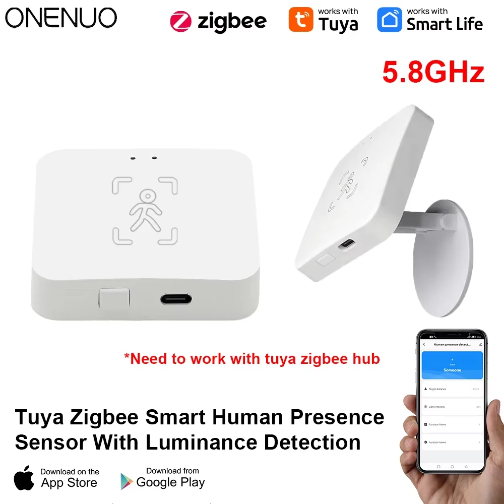 Detector de presencia humana Tuya Zigbee, Sensor de movimiento Pir con Radar MmWave Smart Life con distancia de luminancia, Monitor de detección de respiración