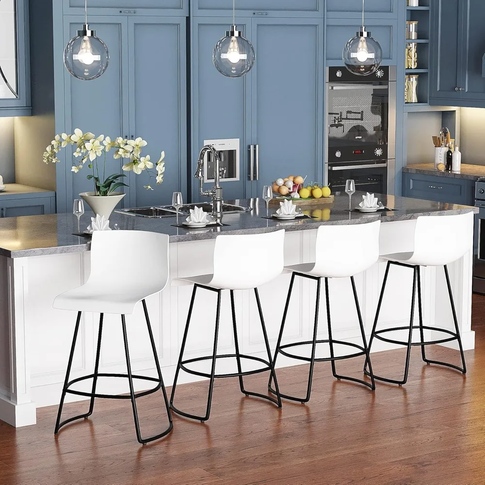 Modern Swivel Bar Stool Set of 4 - Counter Height, Plastic Back, 24" Metal Frame