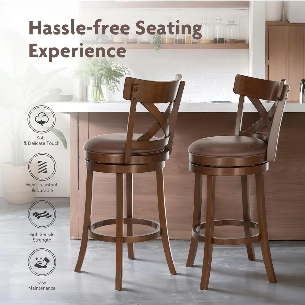 Swivel Bar Stools Set of 4, Kitchen Stools with Backs, 30 Inch Wooden Bar Stools, 360 Degrees Swivel Chair with Upholstered