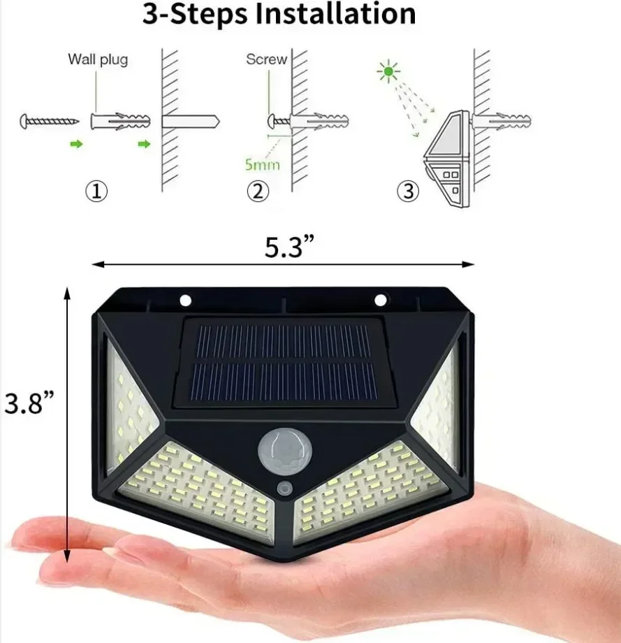 1/2/4 Uds nuevas luces solares lámpara de pared para exteriores Sensor de movimiento PIR 100LED luz Solar de calle para jardín patio