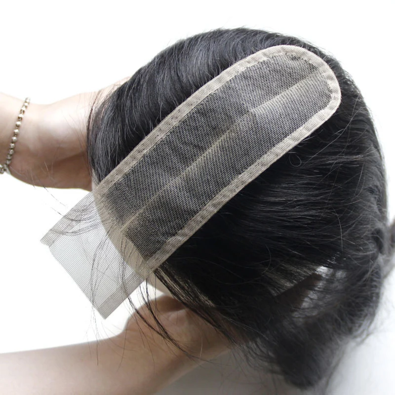 Cierre de encaje ondulado de 22 pulgadas, parte de encaje 2x6 prearrancada con pelo de bebé, cabello indio crudo, cabello tejido de Color Natural
