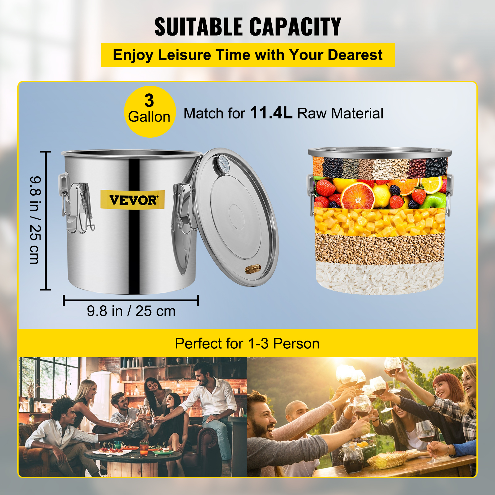 VEVOR 3/5/8 GAL Water Alcohol Distilleerder Koper Wijn Maken Boiler Multi Home DIY Brouwen Distilleren Kit voor Fruit wijn Brandy