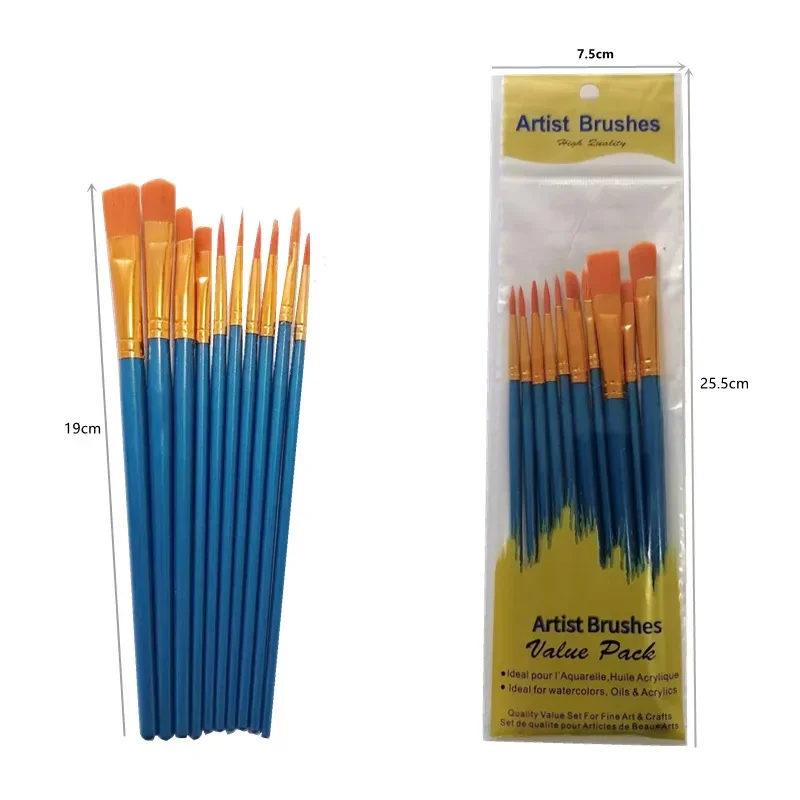 Plastic pole oil painting brushes acrylic painting brushes tools art supplies supplies drawing 10pcs/bag School office supplies