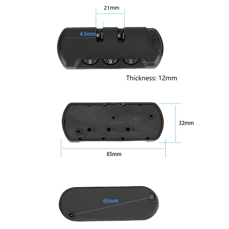 荷物用南京錠,3桁セット,コードロック,盗難防止ロック,黒