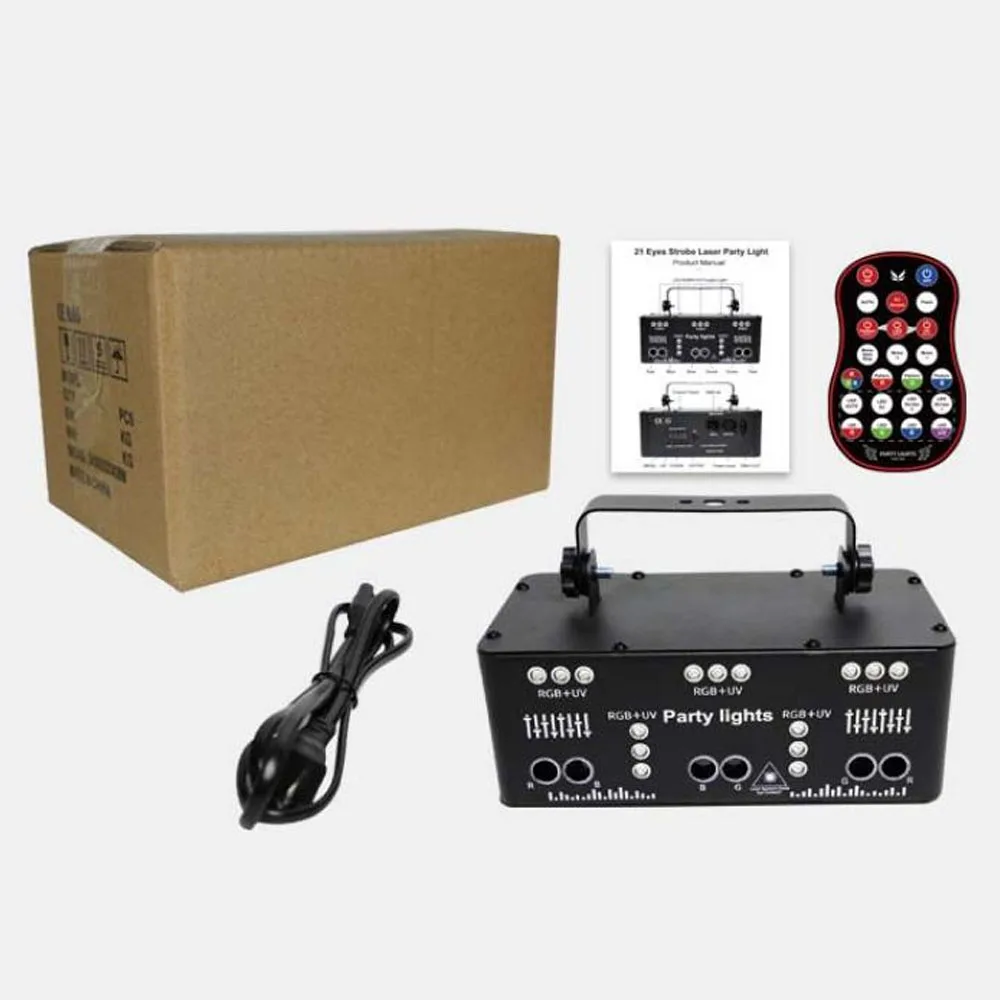 21-Loch RGB Party DJ Disco Strahl Muster Bühne Laserlicht Projektor RGB UV LED Strobe Sound Party Urlaub Hochzeit Lampe Dmx