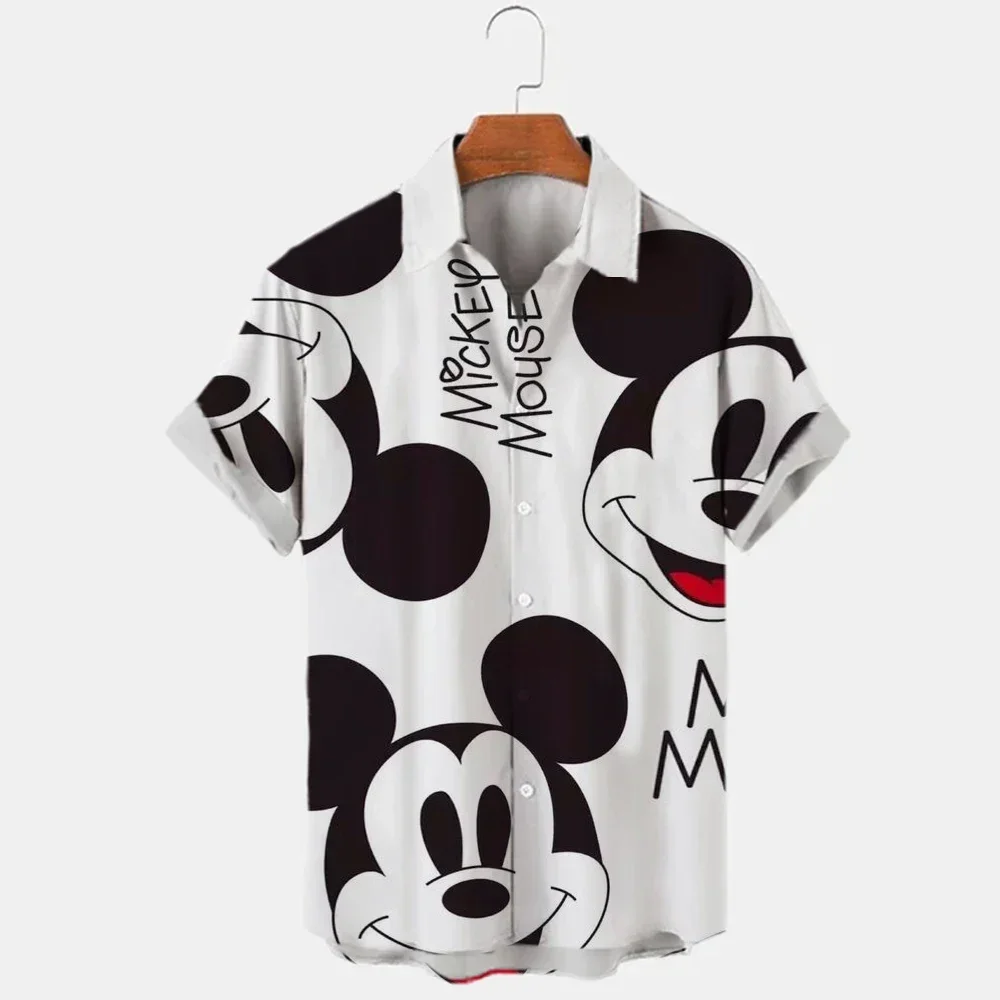 Miniso Neue 3D-Shirts Herren Disney Mickey Mouse Street Tops Niedliche Cartoon-3D-gedruckte Hemden Herren Casual Fashion Shirts 2024
