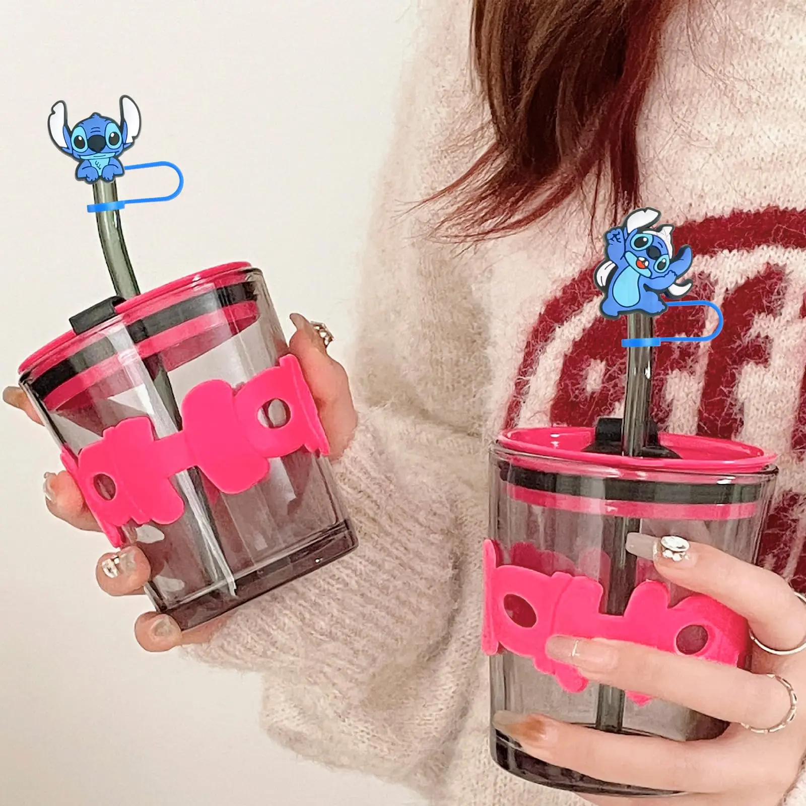Lilo 및 스티치 빨대 커버 캡, 스탠리 빨대 토퍼, 재사용 가능한 빨대 팁 커버, 스탠리 컵 액세서리, 파티 장식, 8 개