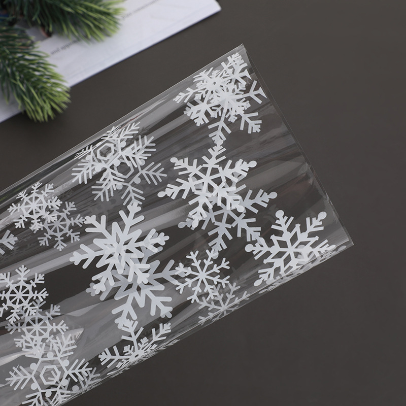 Snowflake Candy Bags Christmas Transparent Cookie Popcorn Packaging Plastic Bag Xmas Party Decorations Gift Bags for Children