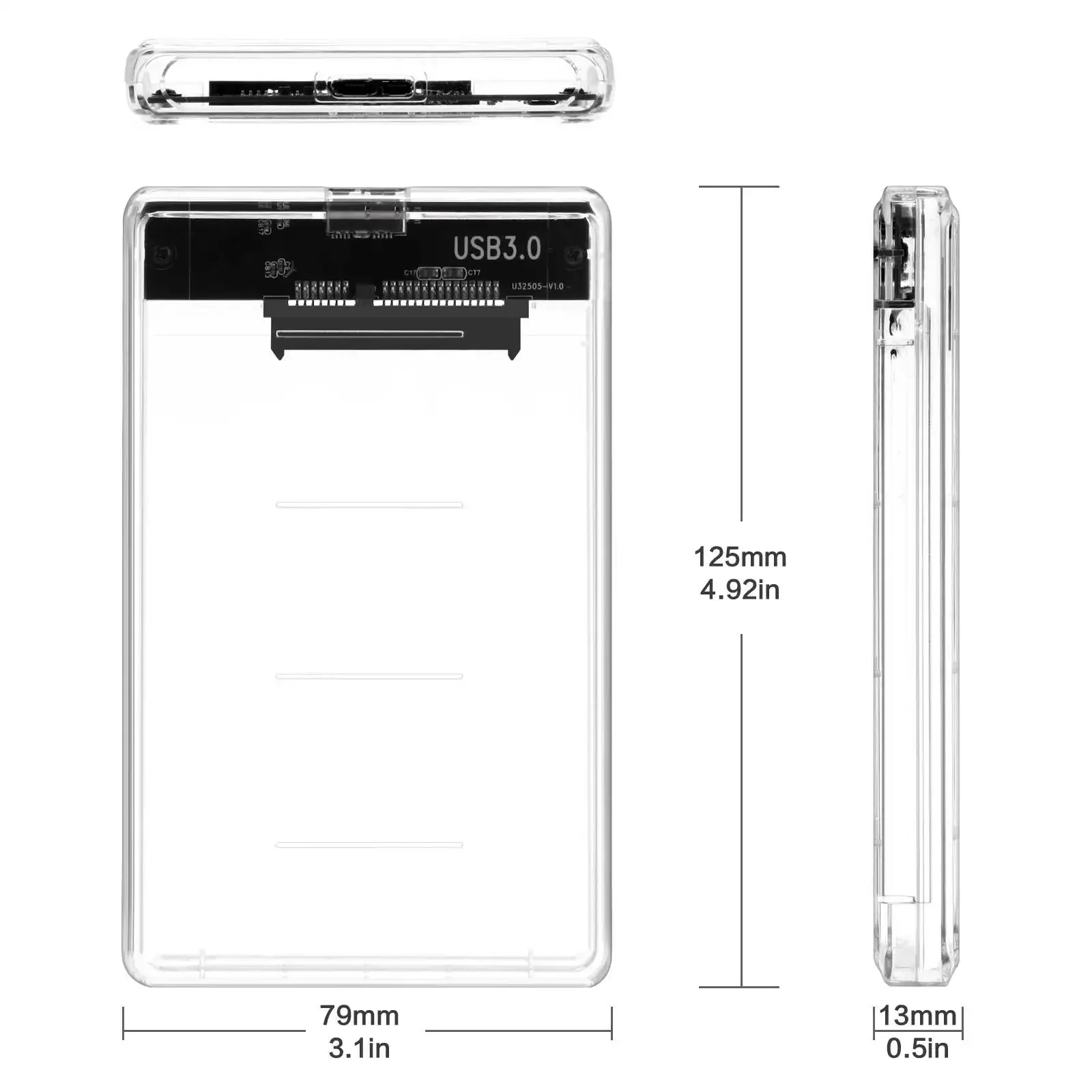 Transparent HDD Case HDD Enclosure 2.5 inch SATA To USB 3.0 Type-C 3.1 UASP Clear Hard Drive Case Harddisk Boxs Tool-Free