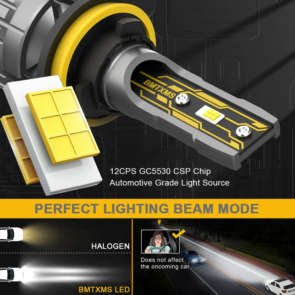 BMTxms 2 peças canbus h11 h8 lâmpadas led de neblina 9006 hb4 hb3 9145 h10 h16 h27 880 881 led csp drl lâmpada de carro branco amarelo e2 12000lm