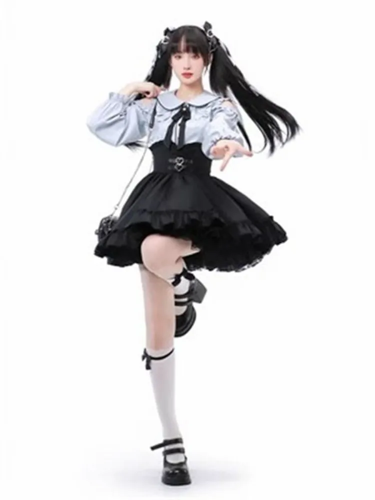 2025 일본 검은 짧은 치마 빈티지 고딕 프릴 미니 스커트 로리타 하라주쿠 볼 가운 Faldas Y2k 미적 Pleated 케이크