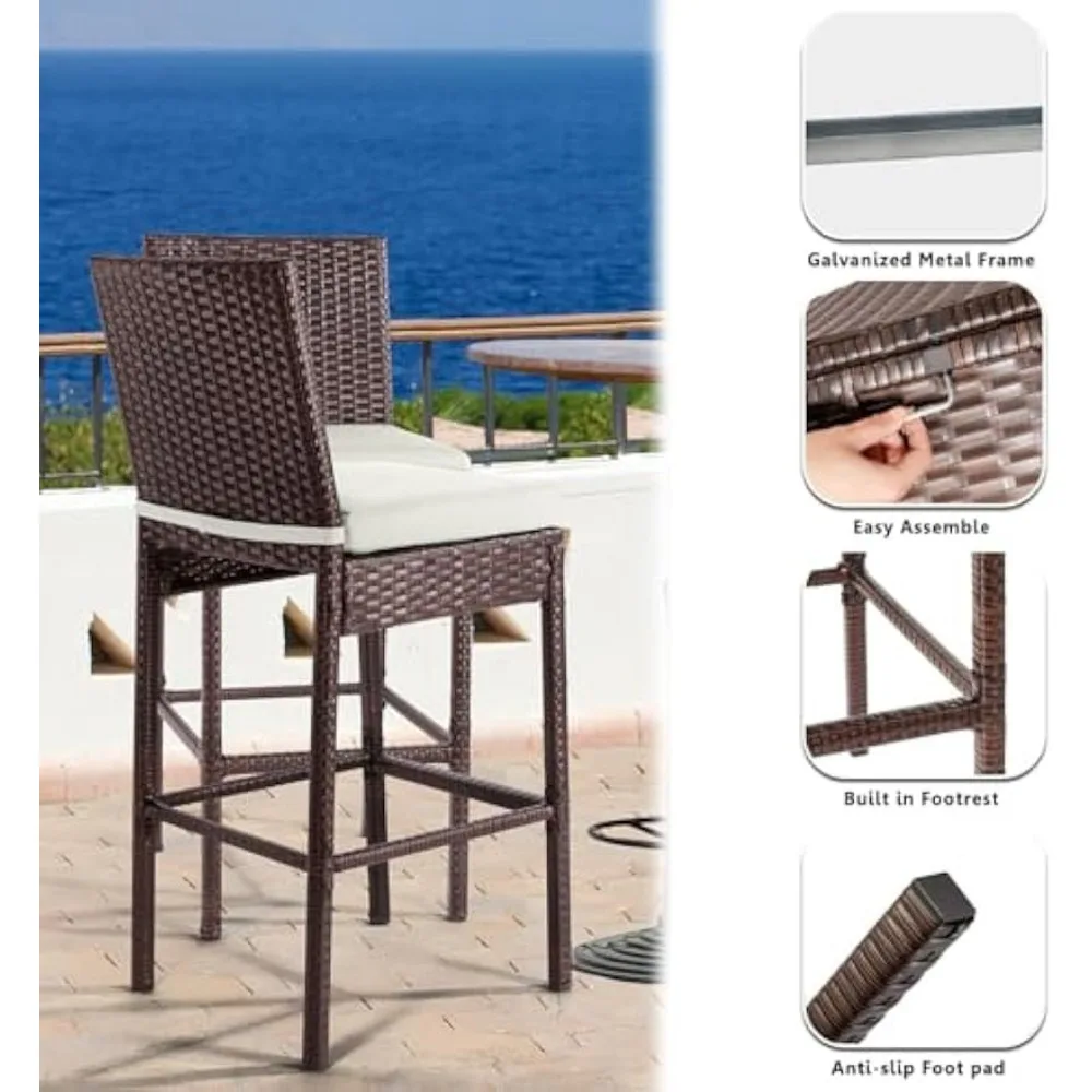 Outdoor Bar Set for Patio 3pcs Outdoor Bar Table and Chairs Set All Weather Bar Height High Top Outdoor Table and Chairs Wicker