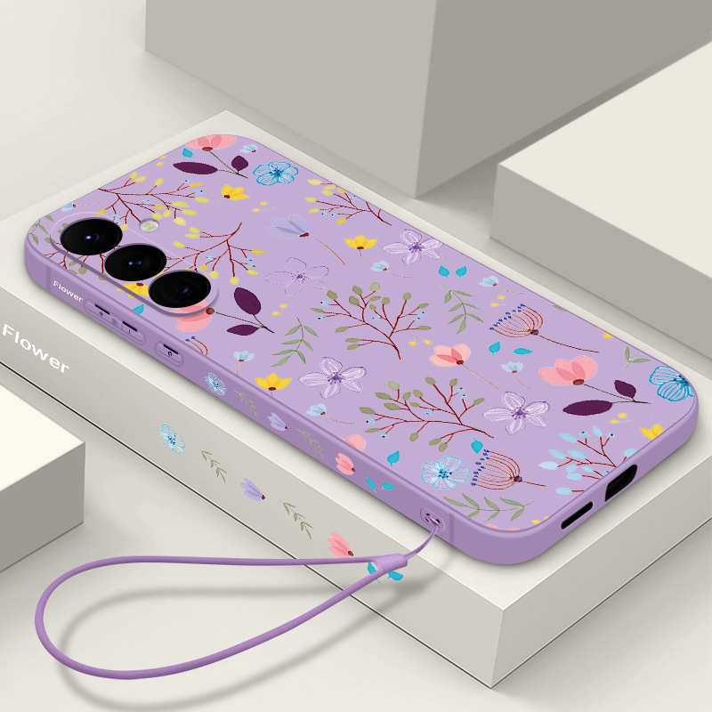 Funda de lujo con cordón y estampado de flores para Samsung Galaxy, cubierta de silicona Ultra, A55, A54, 5G, A35, A25, A15, A14, A34, A52, S21 FE, S22, S23, S24