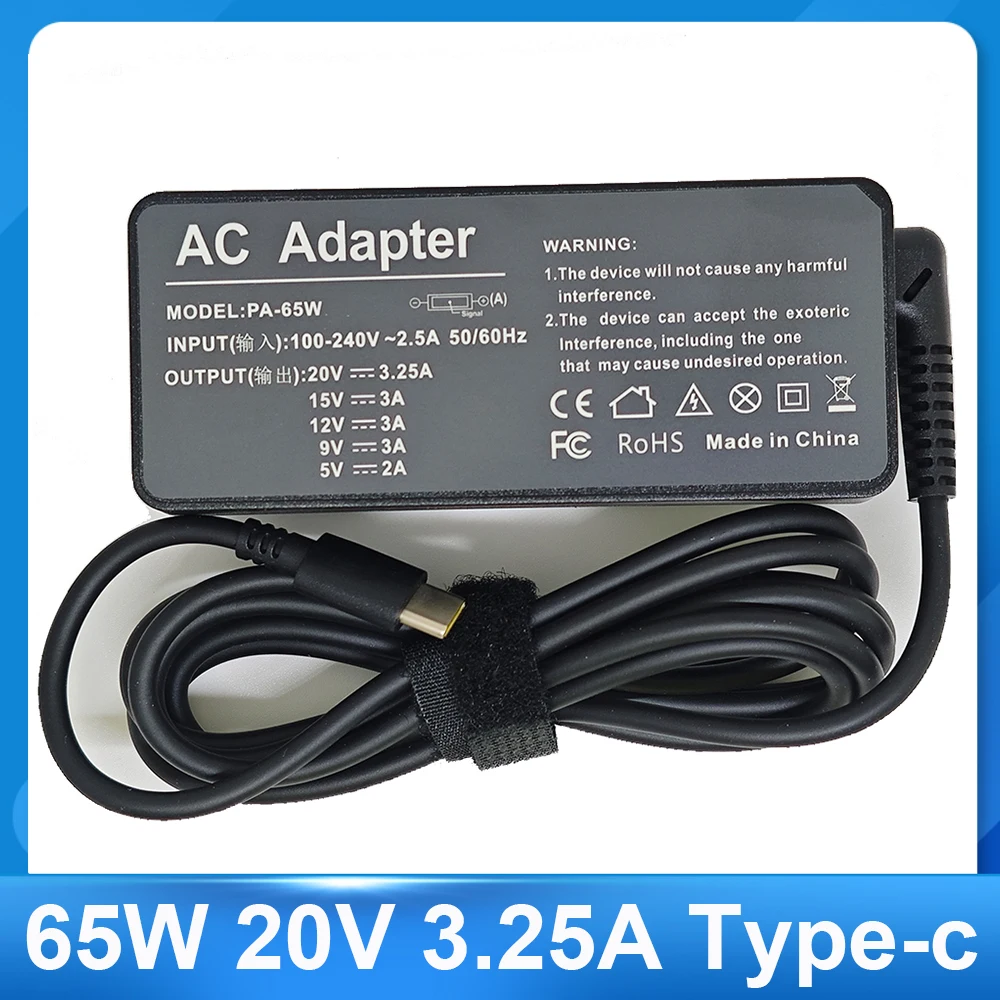 65W 20V 3.25A USB Type-C AC แล็ปท็อปอะแดปเตอร์ชาร์จไฟสําหรับ Lenovo Thinkpad X1 คาร์บอนโยคะ X270 X280 T580 p51 P52s e480 E470