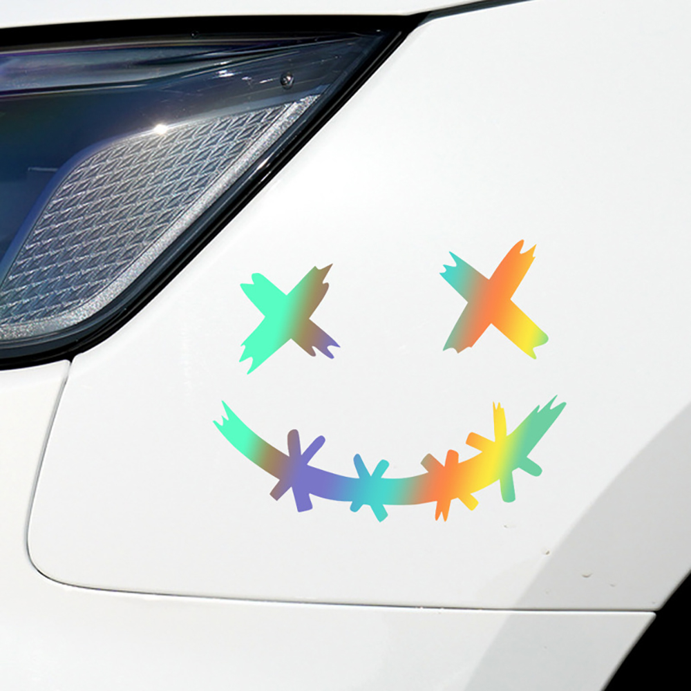 Wasserdichte reflektierende Aufkleber für Motorradhelm, Dämon lächelndes Gesichtsaufkleber, Karosseriedekoration, Autoaufkleber, Laser