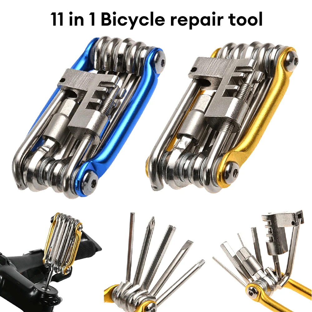 11-in-1 Fahrrad-Reparatur-Werkzeug-Set, Mountainbike-Schraubenschlüssel, Schraubendreher, Kette, Sechskant-Speichen, Multifunktions-Fahrrad-Reparatur-Set, Fahrrad-Werkzeug