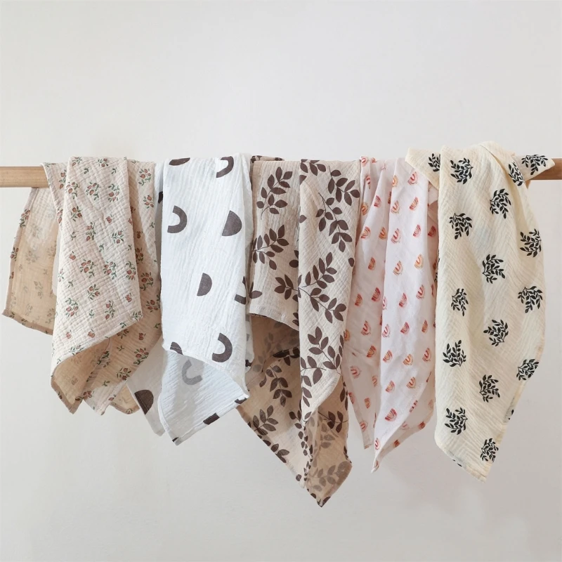 목화 Swaddle 담요 아기 담요 솔리드 컬러 꽃 인쇄 모슬린 기저귀 Swaddle 새로 태어난 Crinkle Fabric Born 유모차 커버