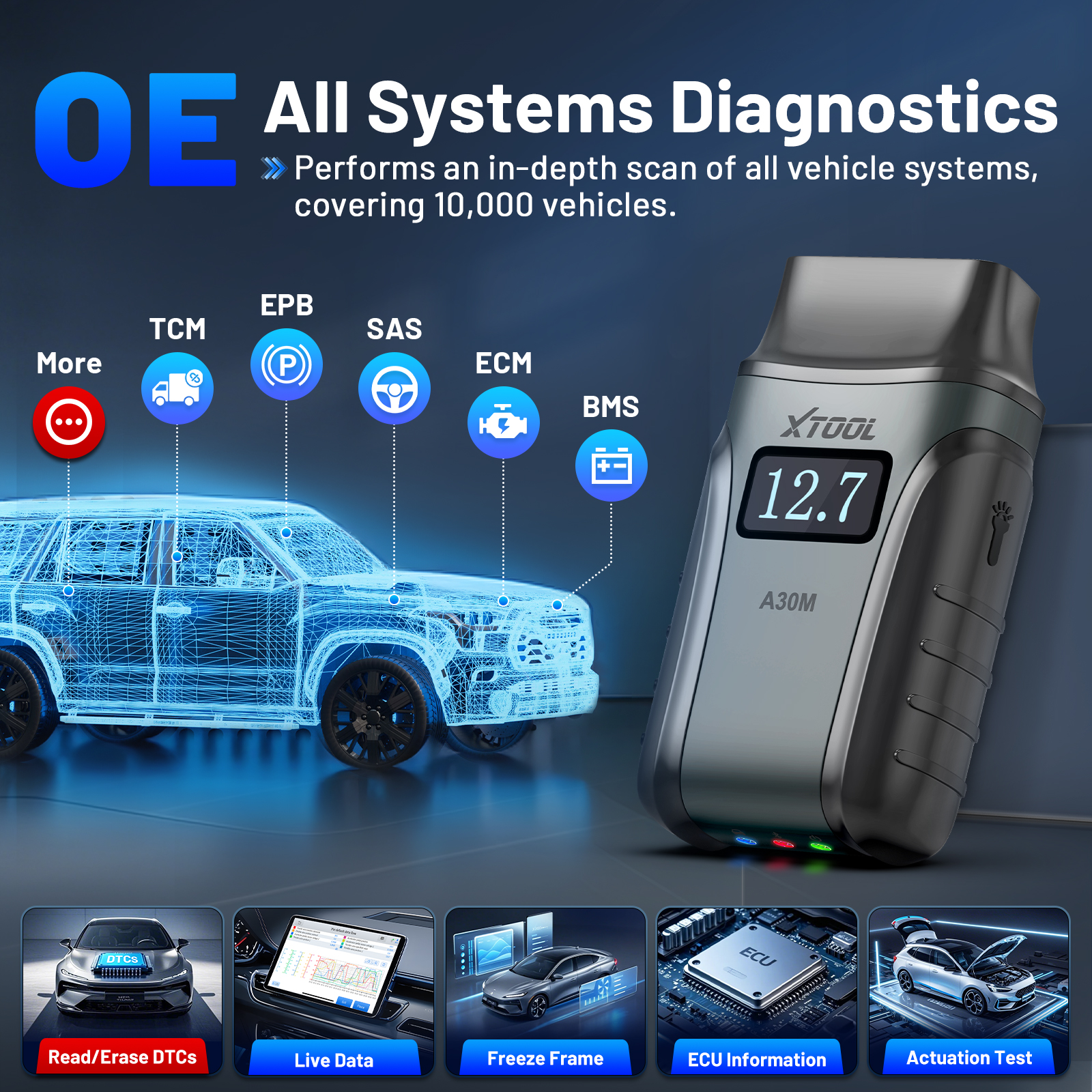 XTOOL A30M OBD2 Scanner Bluetooth outils de Diagnostic Scanner automobile mise à jour gratuite à vie bidirectionnelle CAN FD FCA 26 + réinitialisations