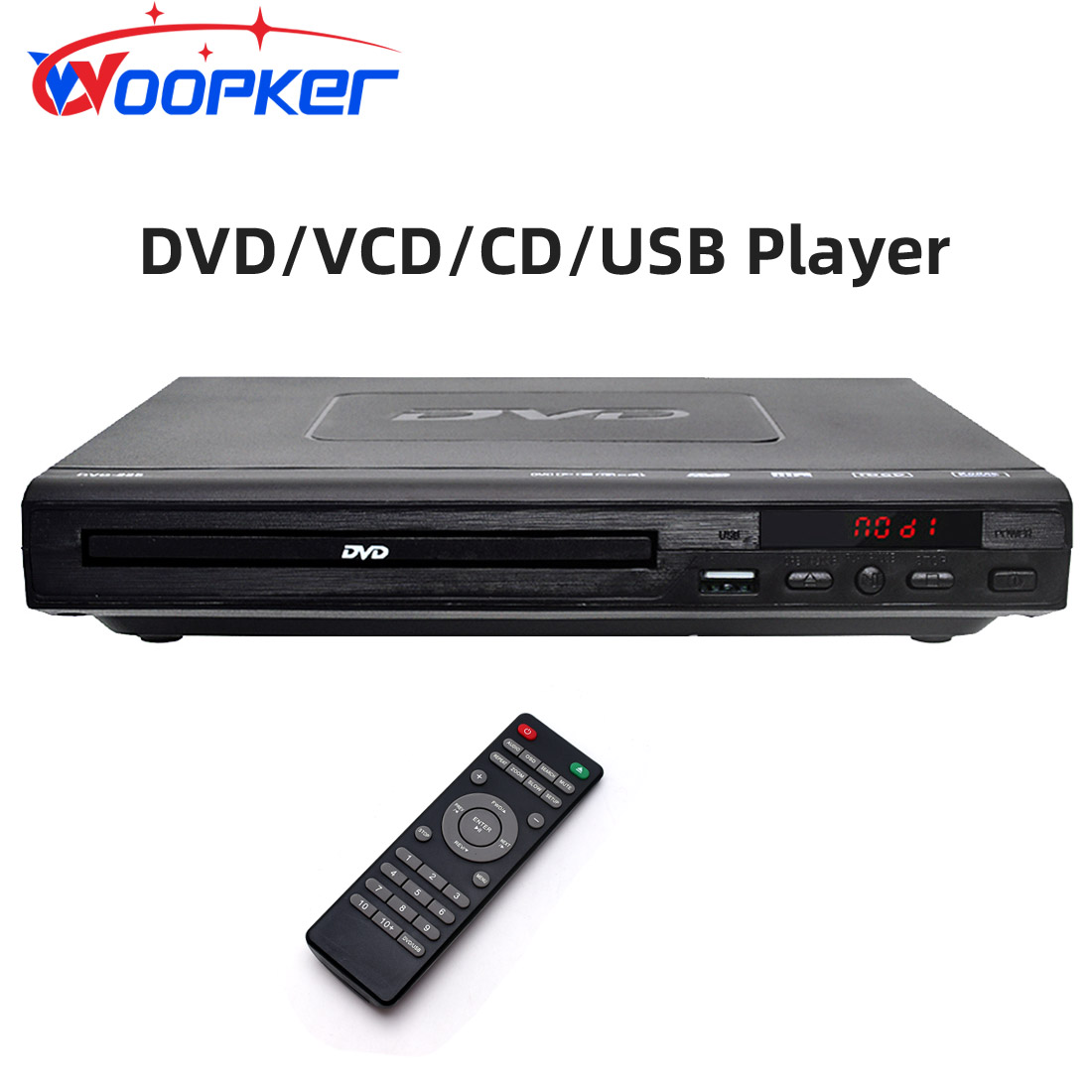 Woopker DVD-225 Плеер Мультирегиональный цифровой ТВ Дисковый плеер Поддержка DVD CD MP3 MP4 VCD USB Система домашнего кинотеатра