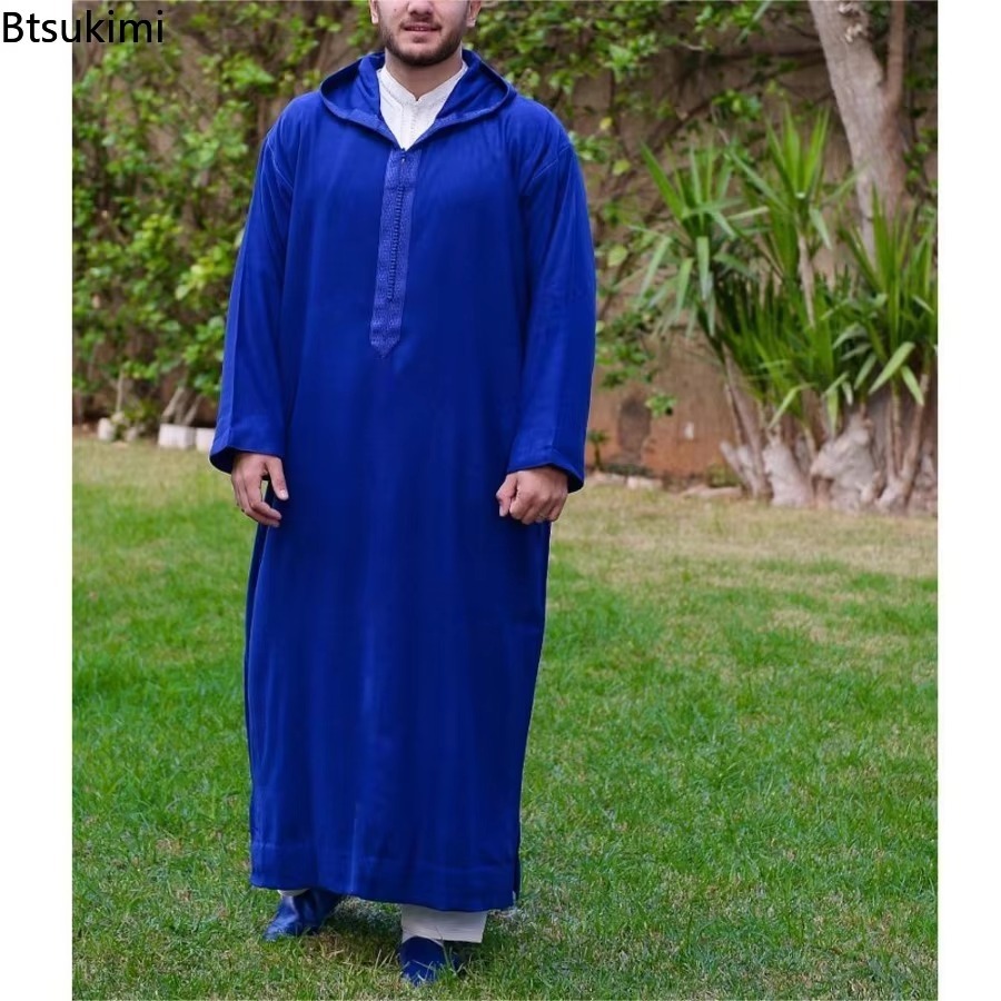 2025 muçulmano masculino casual jubba thobe moda abayas médio oriente estilo étnico com capuz longo robes paquistanês roupas islâmicas homme
