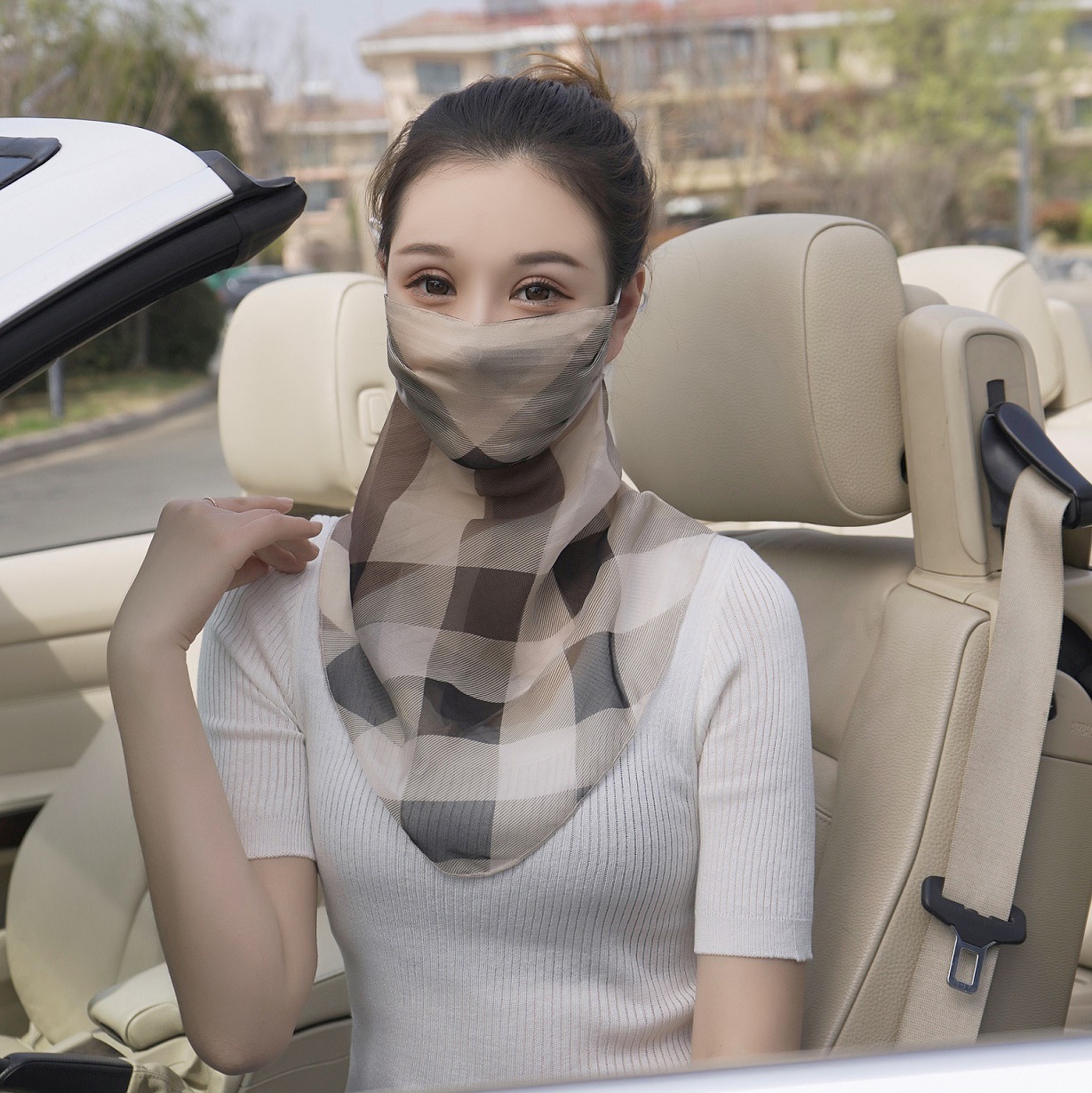 Lụa Phổ Biến Trang Chống Nắng 100% Dâu Tằm Lụa Cổ Áo Voan Thoáng Khí Mỏng Phần Chống Nắng Che Nắng Khẩu Trang Nữ Mùa Hè
