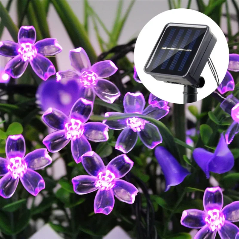Solar Fairy String Light Sakura Girlandy 5M Kwiat brzoskwini CherryLED Lampa na wesele Ogród Dekoracja zewnętrzna Światła Led