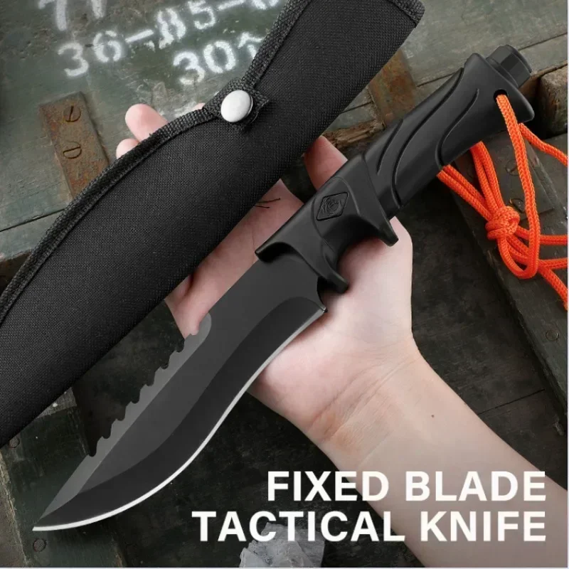 Cuchillo cortador de carne de alta dureza, cuchillo para fruta, EDC conveniente con chaqueta, hoja fija, cuchillo de corte multiusos y cuchillo para barbacoa