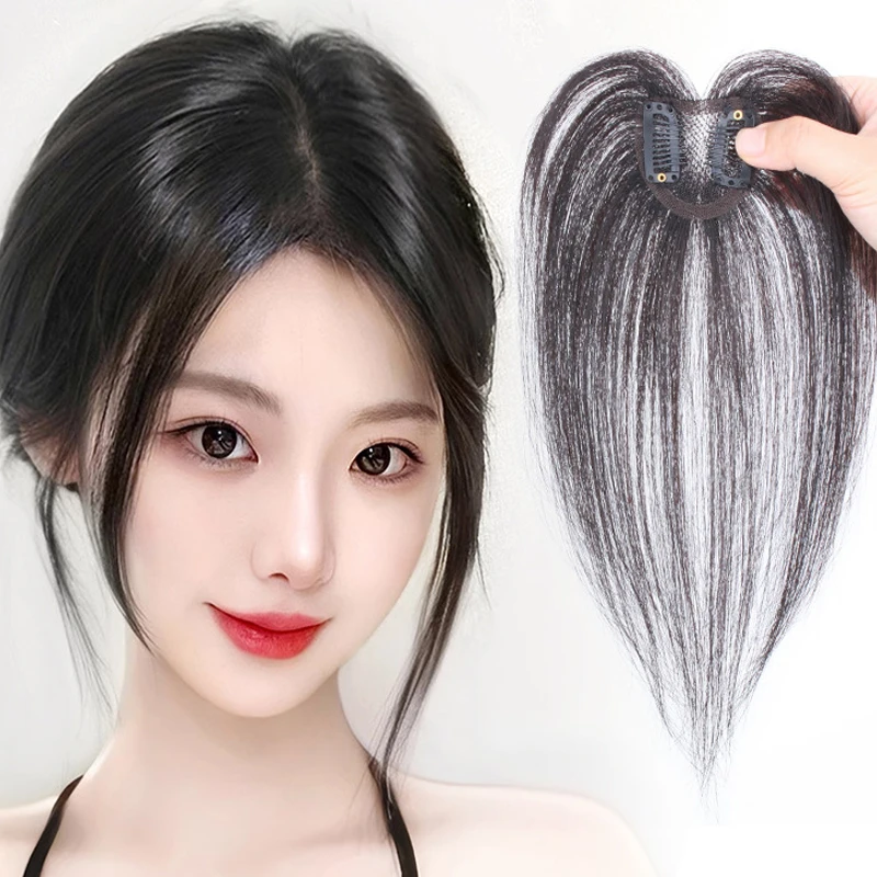 Cabelo humano pequeno pêssego coração invisível respirável peça de cabelo em linha reta topper aumentar volume de vendas para mulheres desbaste de cabelo