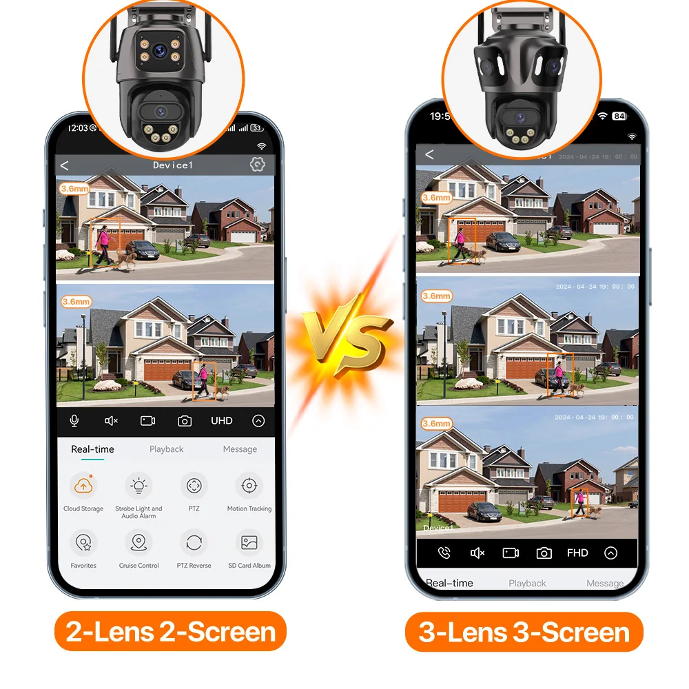 WONSDAR Telecamera PTZ Wifi esterna Telecamera IP a tre obiettivi o doppio obiettivo Monitoraggio automatico Visione notturna a colori Video sorveglianza CCTV iCsee