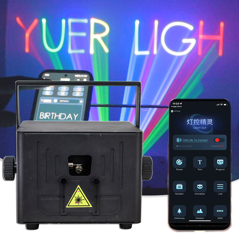 YUER Bluetooth APP Control 5W RGB iluminación láser para escenario para decoración de fiesta de boda interfaz ILDA RJ45 cumpleaños Dj luces de discoteca