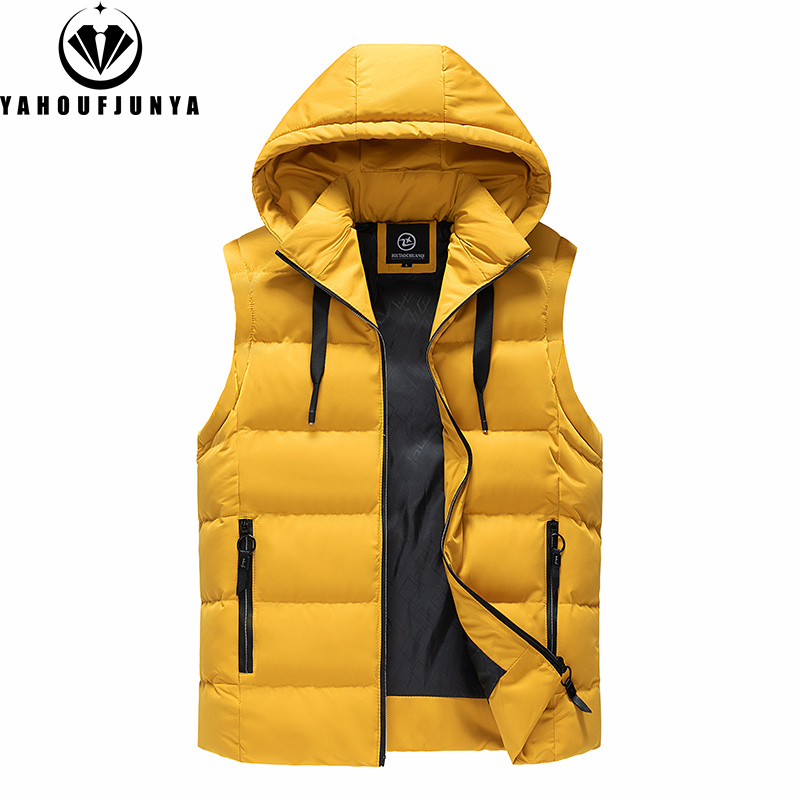 Chaleco cálido liso informal sin mangas para hombre, chaleco de moda con capucha desmontable de lana y bolsillo con cremallera, otoño e invierno