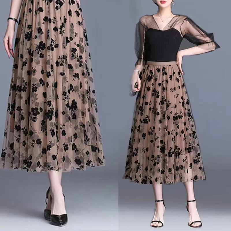 Femmes coréennes jupe en Tulle mode été crochet Floral jupe Midi ample élégant femme décontracté tout Match maille jupes nouveau