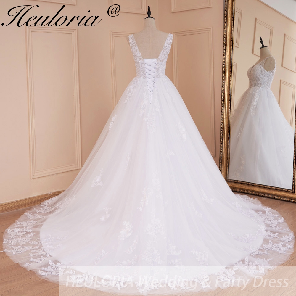 HEULORIA Elegant A Line ชุดแต่งงาน V คอลูกไม้ชุดเจ้าสาว Robe De Mariee งานแต่งงานชุดเจ้าสาว
