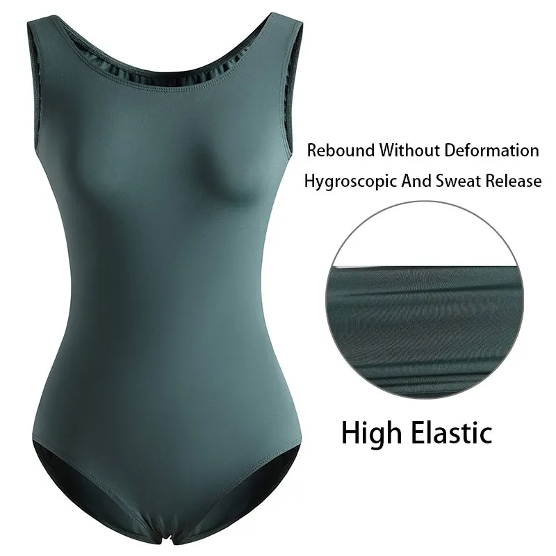 Damen Classic Team Basic ärmellose Ballett-Tanz-Trikots für Erwachsene, Gymnastik-Tanz-Tops mit weichem Futter-Bodys