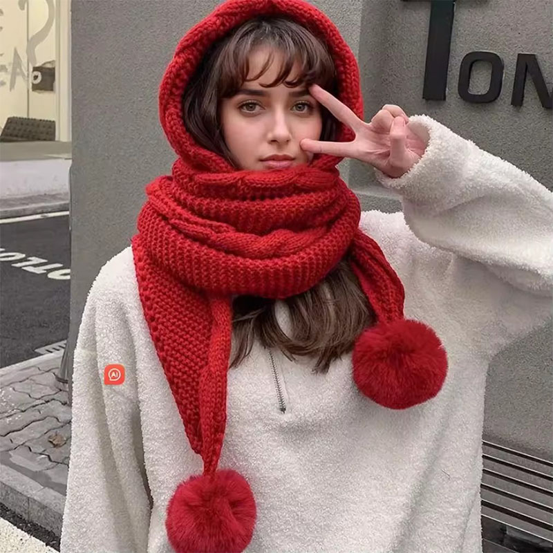 Conjunto de cachecol de chapéu de inverno feminino – gorro e balaclava de lã térmica para chapéu versátil de frio extremo com cachecol anexado chapéu de malha