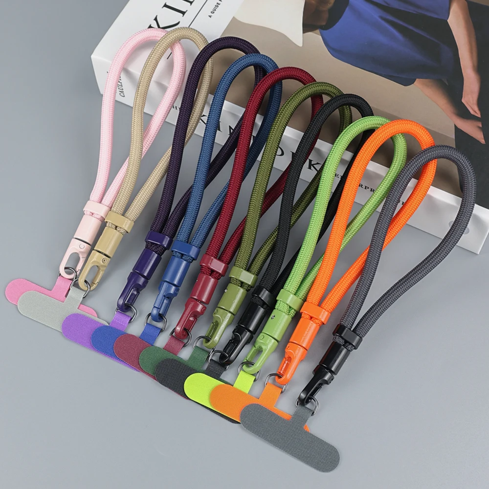 Cordón corto trenzado Universal ajustable para teléfono móvil, anillo de cadena colgante con parche, correa para muñeca, teléfono móvil desmontable