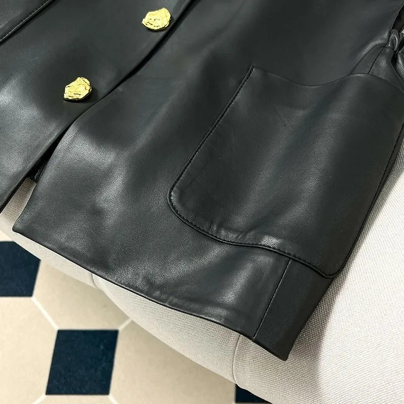 Spring Autumn New High-End Temperament Light Luxury Leather Vest Fashion Design Solid Color Cardigan Jacket Women's Vest Coat