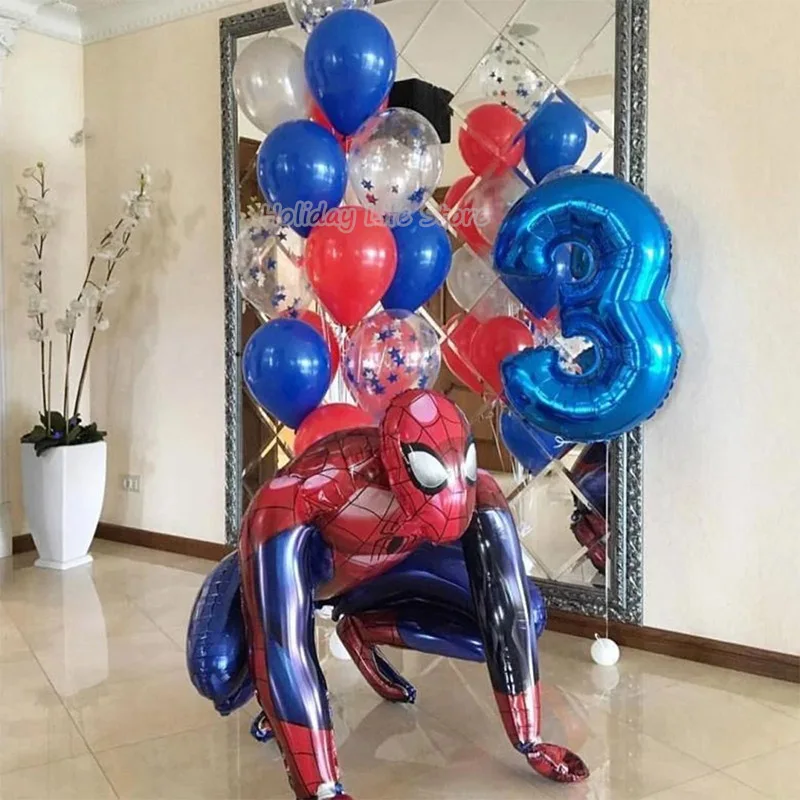 SpiderMan ตกแต่งสําหรับเด็ก Latex อลูมิเนียมฟอยล์บอลลูน Spider Theme อุปกรณ์เหตุการณ์ทิ้งบนโต๊ะอาหาร