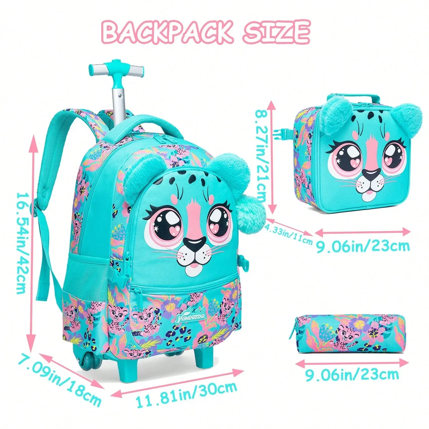 Mochila rodante de 3 uds para niñas, mochilas con ruedas para estudiantes de primaria, bolsa de equipaje de mano 3 en 1, Maleta de viaje para niños