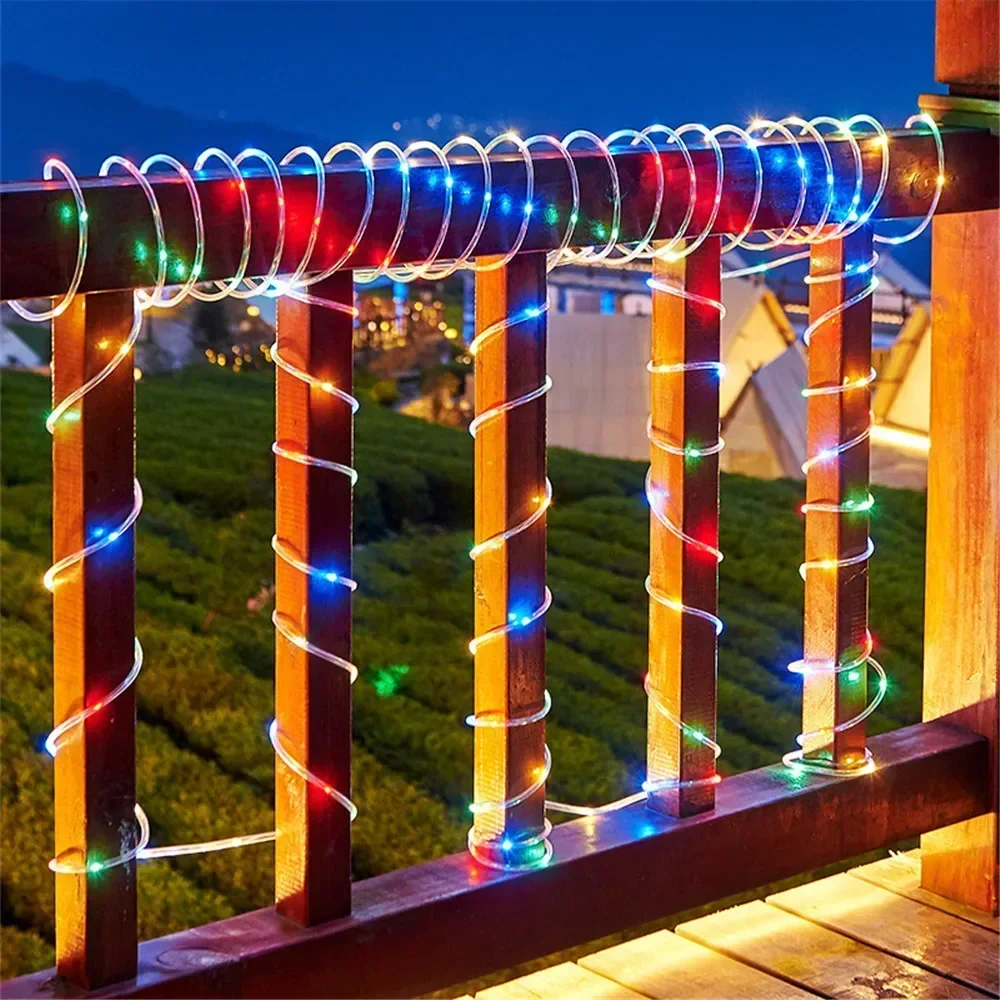 200LED 태양광 튜브 스트링 라이트 8가지 방수 야외 LED 따뜻한 백색 구리 와이어 조명 정원 장식 조명