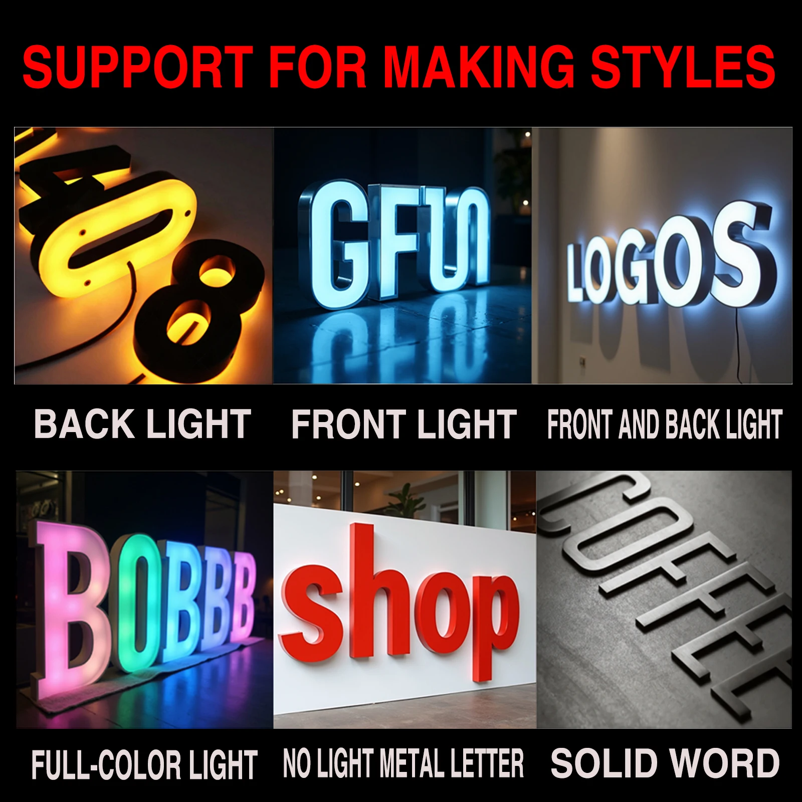 Custom 3D Backlit Letters Sign LED Metal Illuminated for Outdoor Business Storefront Waterproof Advertising Signage Display