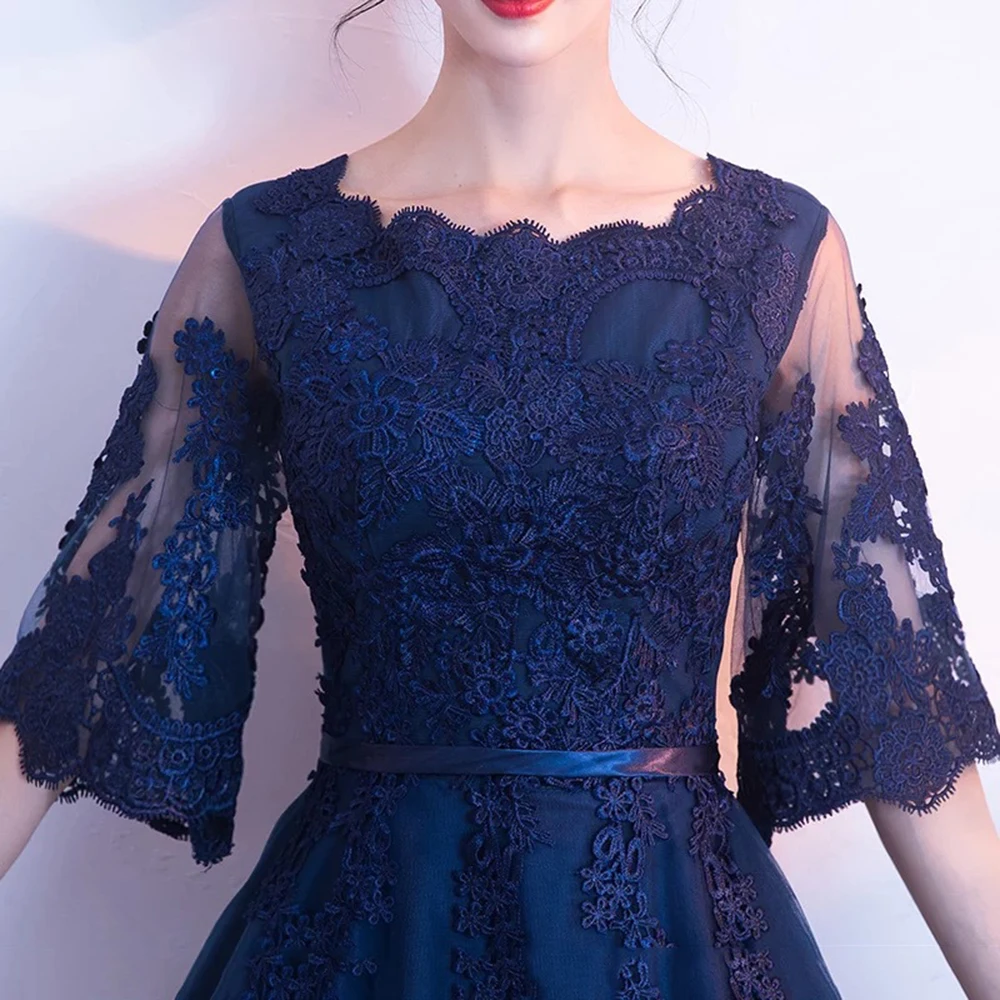 Dongcmy 新着イブニングドレス包帯レース刺繍高級サテン半袖ロングエレガントなローブド夜会ガウンカスタマイズ