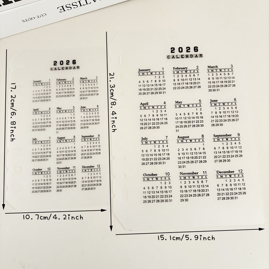 Sharkbang 2026 A5/A6 PP-Ordnertafel, transparente, mattierte Kalenderindex-Nachfüllung, lose Blatt-Ringleitblech