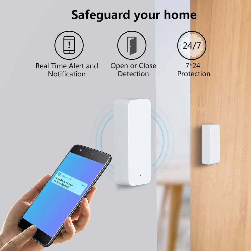 Tuya WiFi-deursensor Raamcontact Open Dicht Tuya APP Afstandsbediening Compatibel met Alexa Google Assistant