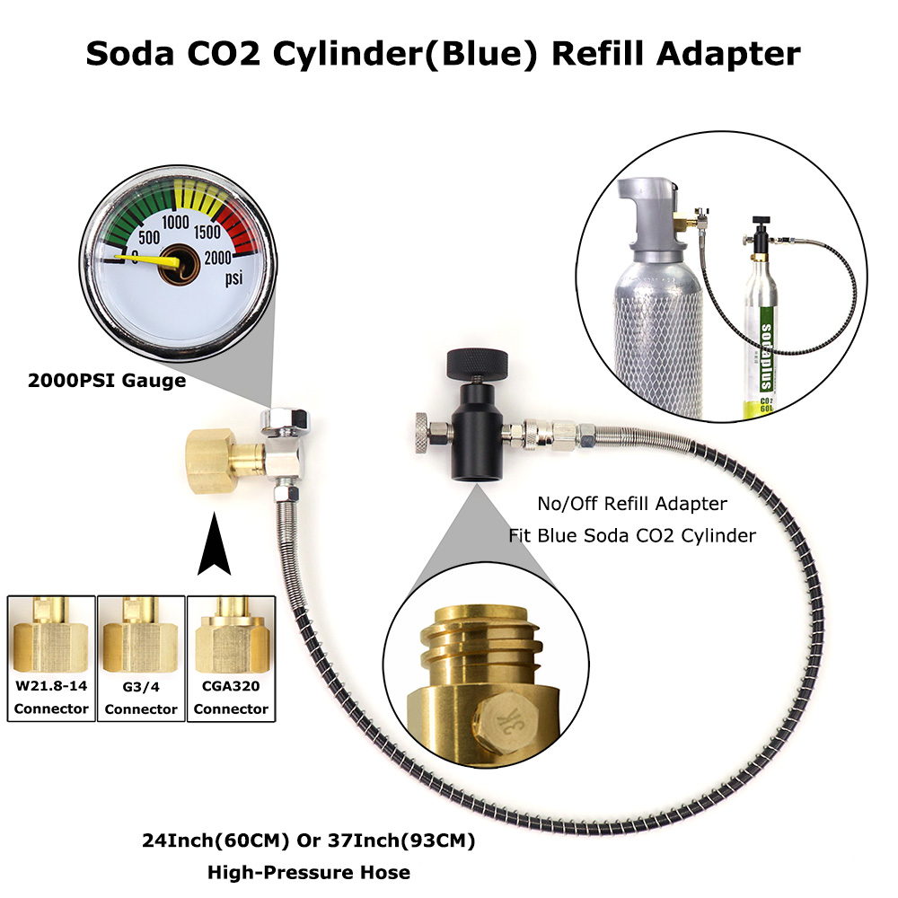 Neuer Sodawasserstrom-CO2-Zylinder-Nachfüllstationsadapter mit Schlauch-Ein/Aus-Adapter und W 4. 3-14 (Din 21,8) oder CGA320-Anschluss