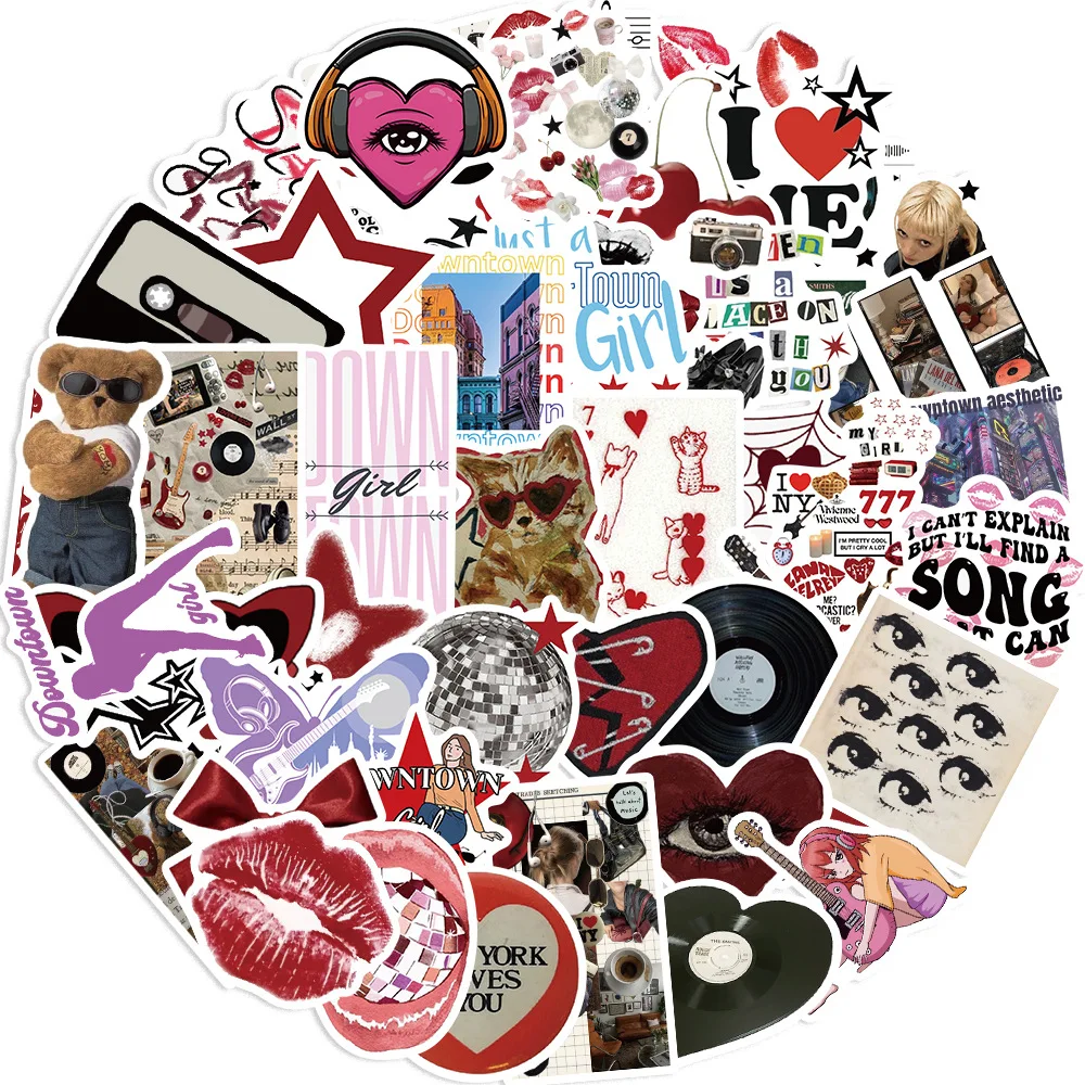 50Pcs Downtown Y2K Girls Stickers Aesthetic DIY Phone Laptop Luggage Skateboard Graffiti Decals Cartoon Sticker for Toy