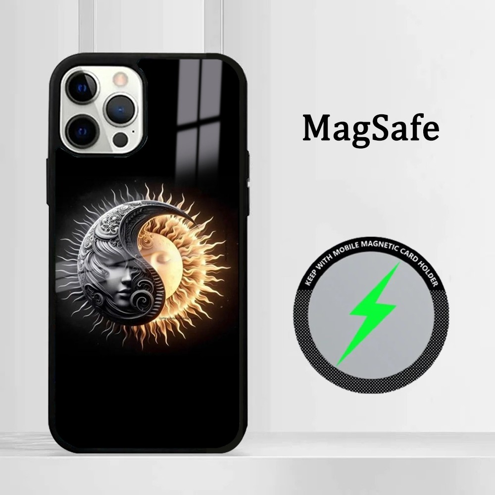 Casing Ponsel Pohon Kehidupan Yin Yang untuk IPhone 16 15 14 13 12 11 Pro Max Plus Penutup Magnetik Cermin Mini