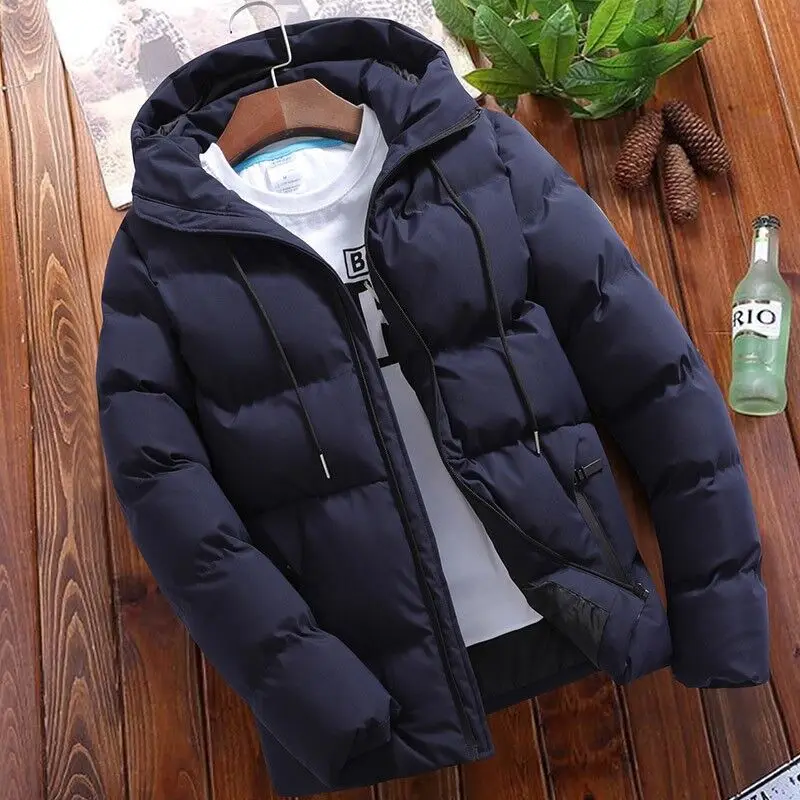 Männer Parkas Mit Kapuze Lange Sleeve Zipper Parka Strickjacke Lose Fit Casual Solide Dicke Winter Taschen Gespleißt Kordelzug Patchwork
